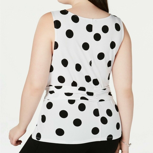 INC Women's White/Black Polka Dot Tie Front Sleeveless Dressy Tank Top Plus 0X - Picture 10 of 11
